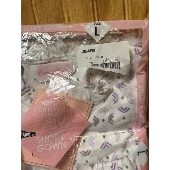 VTG Sears Carriage Court Short Flannel Nightgown Size L Purple Cotton NWT - Picture 5 of 7